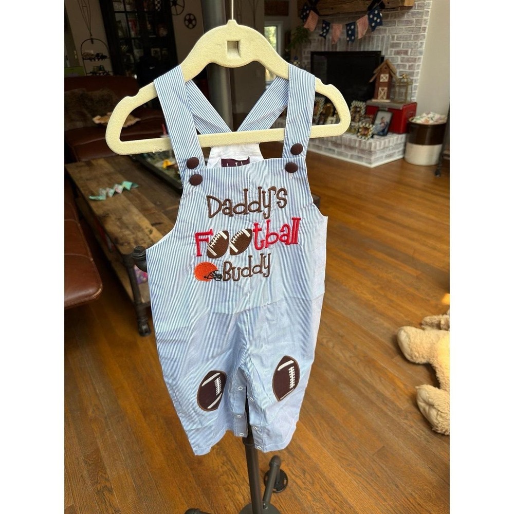 Lil Cactus striped seersucker jon jon romper football 12-18 months